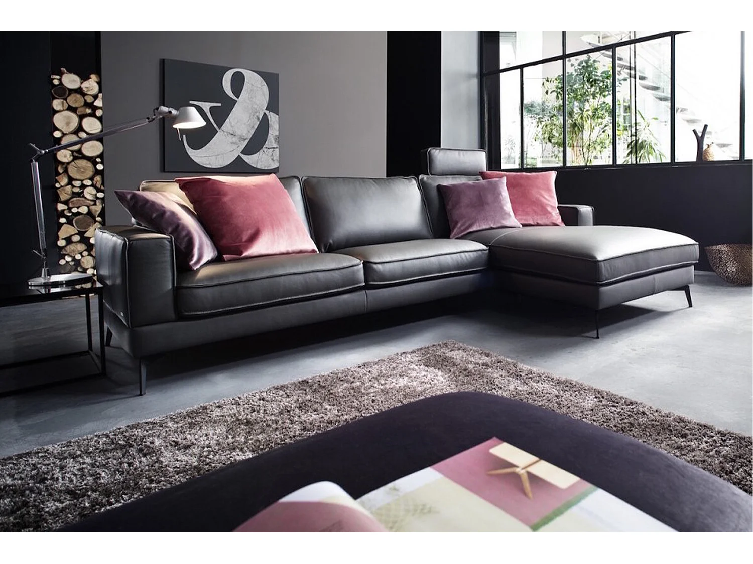 Ecksofa - Anthrazit Leder - LUGA