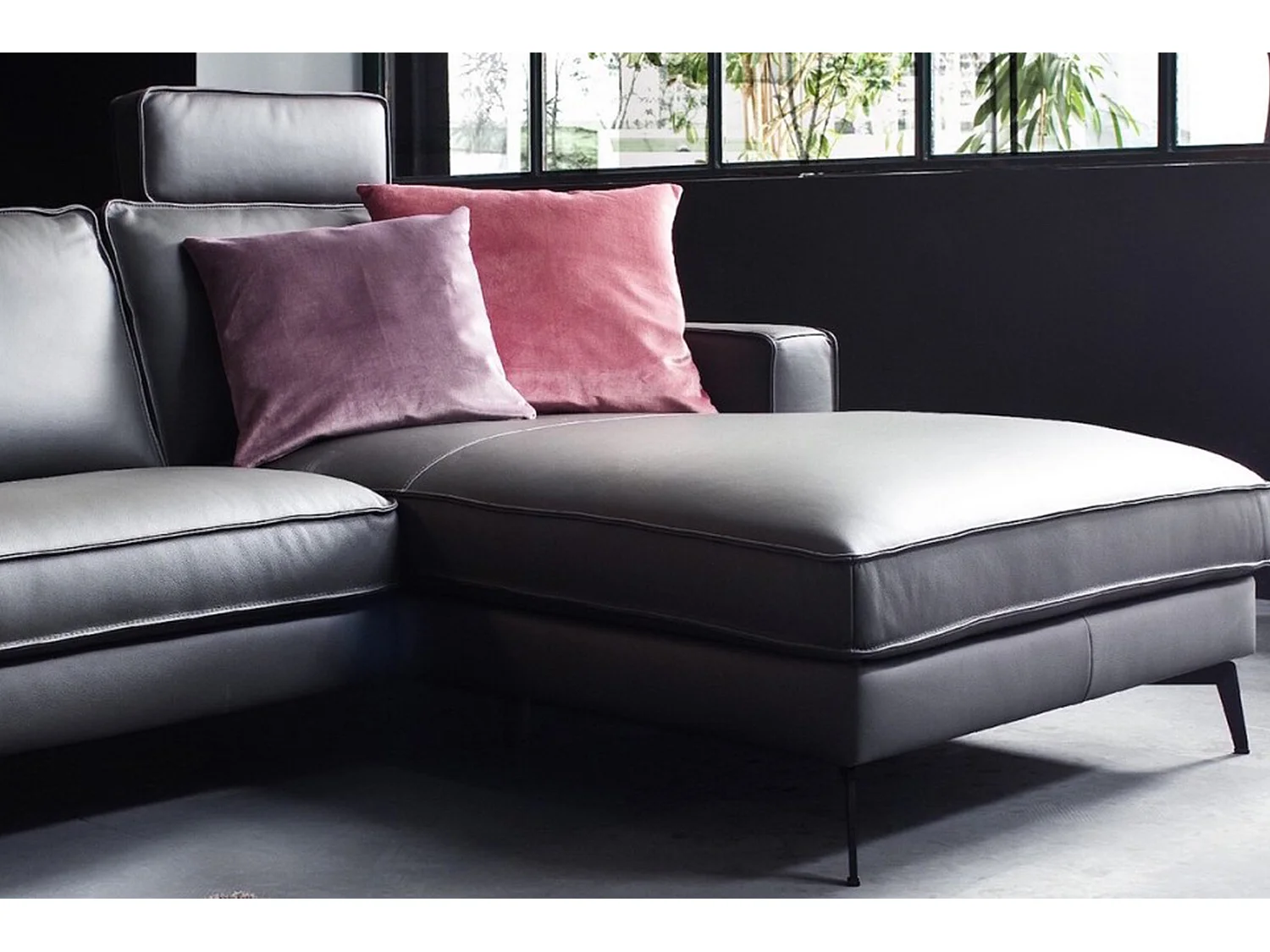 Ecksofa - Anthrazit Leder - LUGA