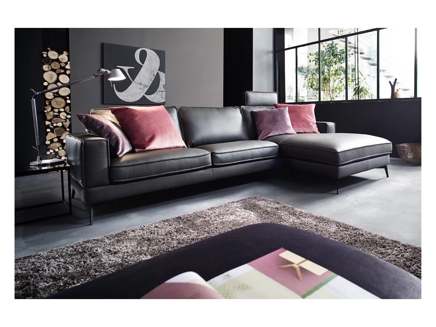 Canapé - anthracite cuir - LUGA
