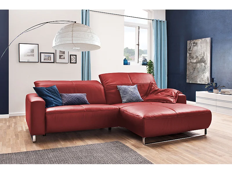 Ecksofa - Hochglanz Rot Leder - YORK