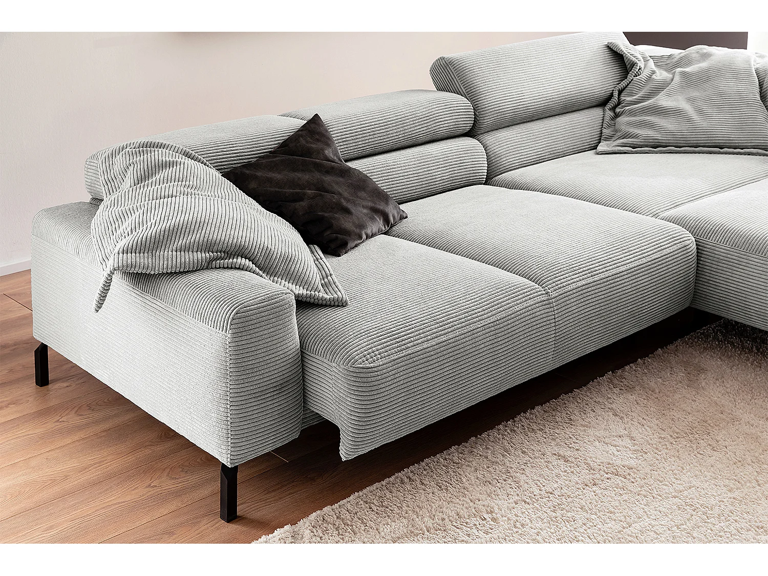 Ecksofa - Hellgrau Cord - DELIA