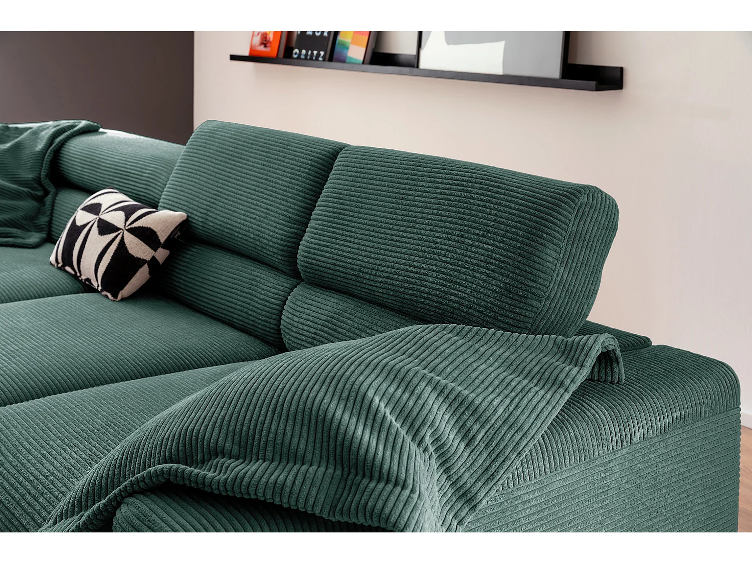 Ecksofa - Smaragdgrün Cord - DELIA
