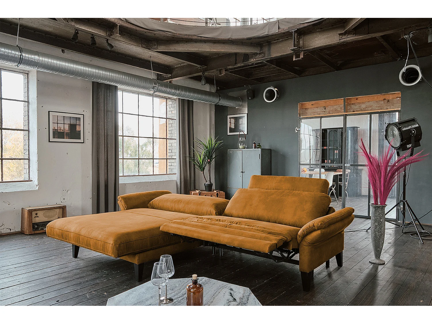 Ecksofa - Rotbraun Webstoff - MALTA