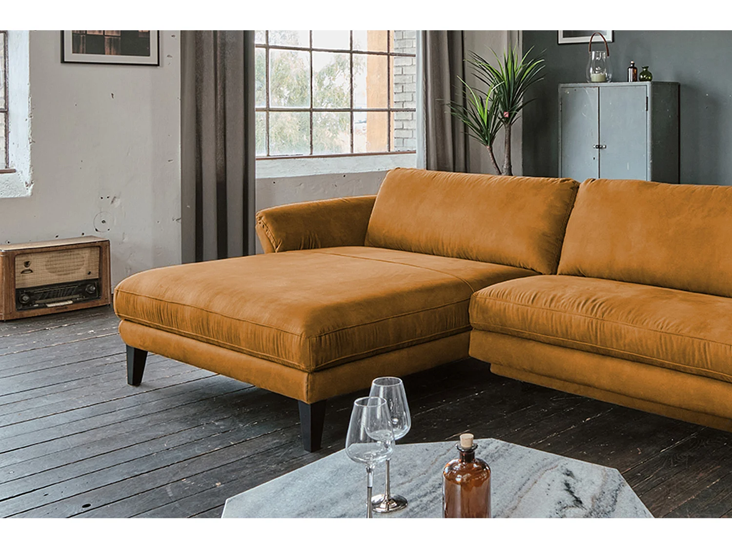 Ecksofa - Rotbraun Webstoff - MALTA