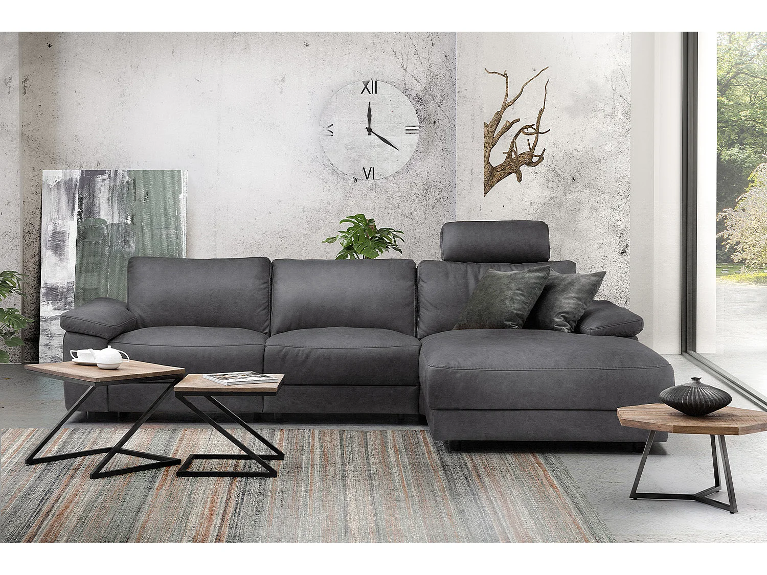 Divano angolare - Grigio tessuto intrecciato - LOLA