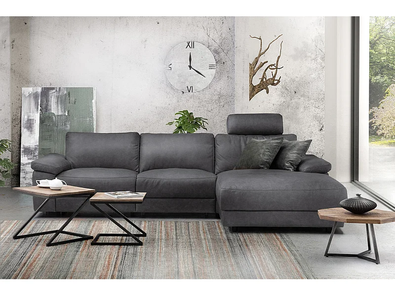 Ecksofa - Grau Webstoff - LOLA