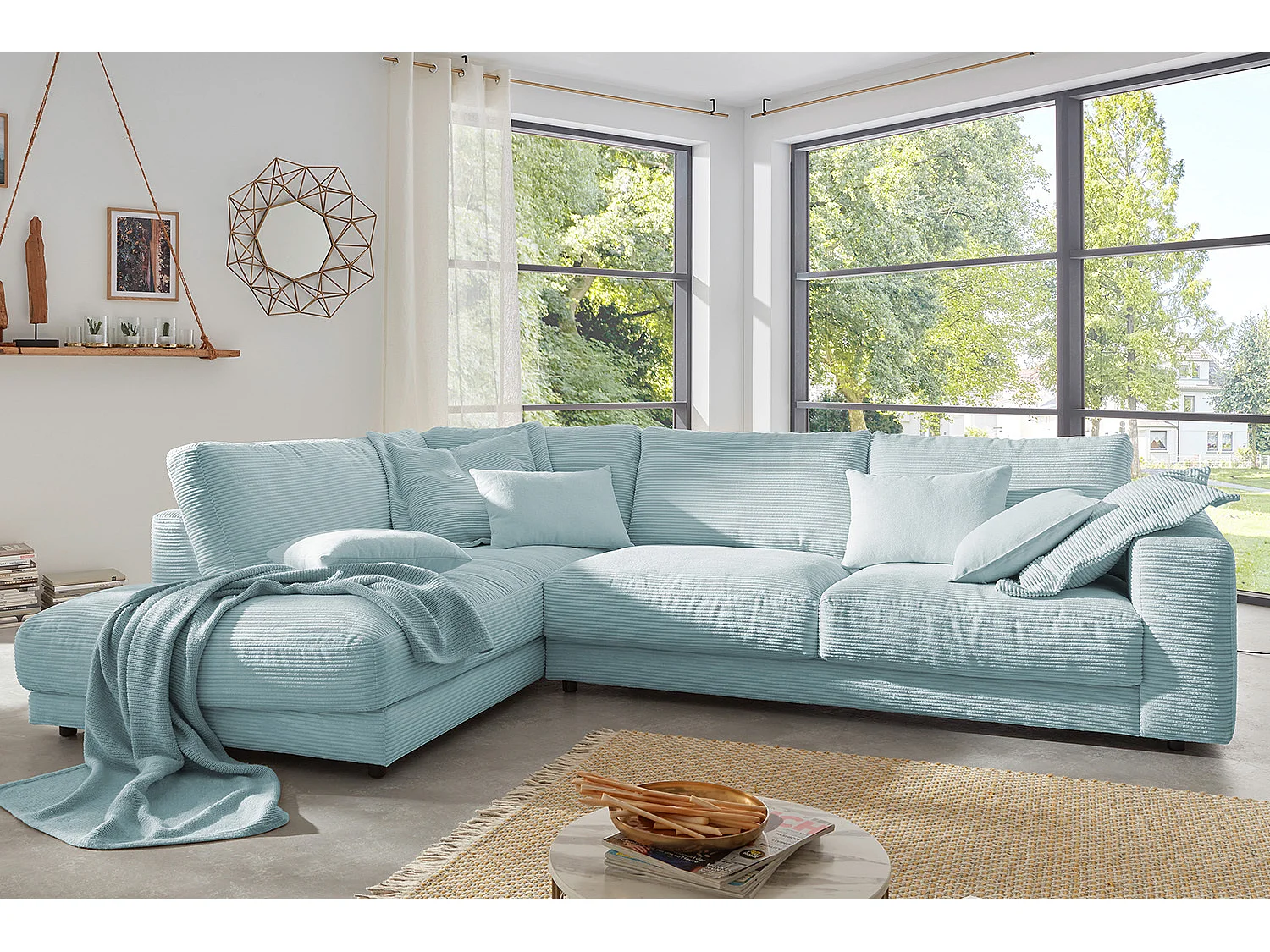 Ecksofa - Hellblau Cord - MADELINE