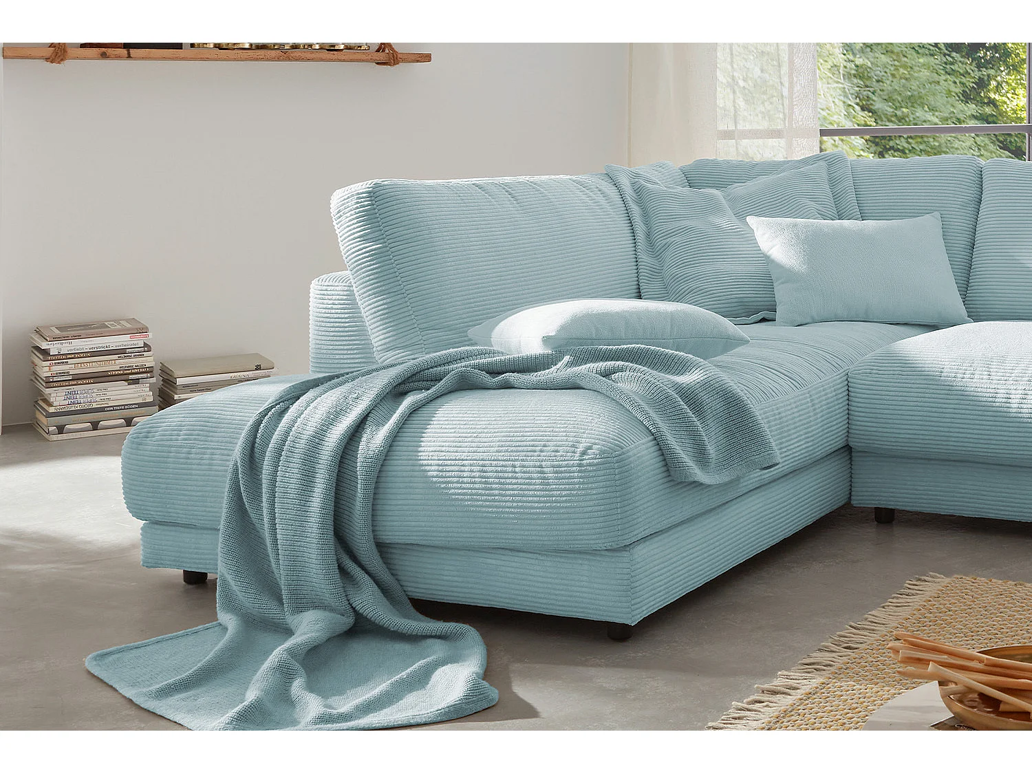 Ecksofa - Hellblau Cord - MADELINE