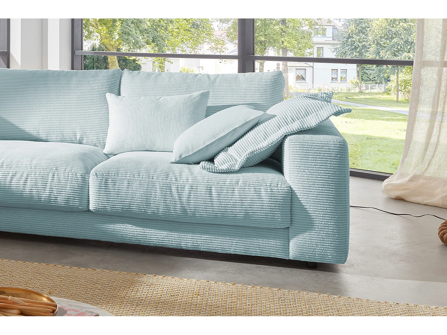 Ecksofa - Hellblau Cord - MADELINE