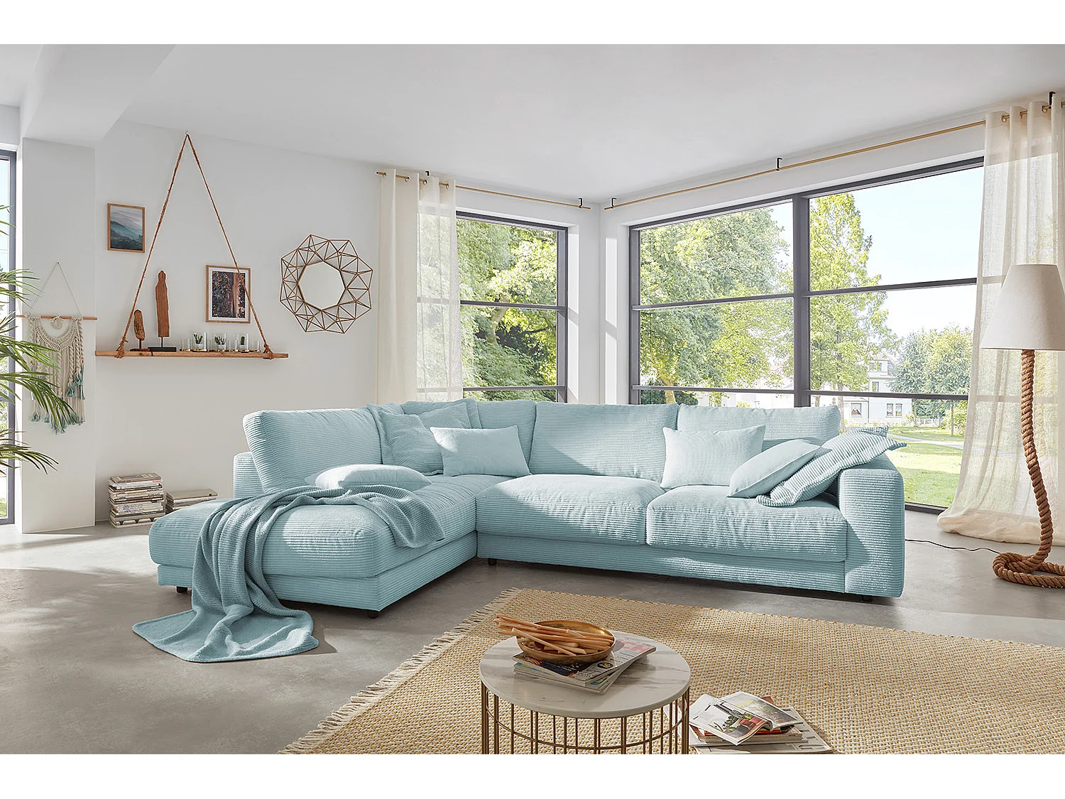 Ecksofa - Hellblau Cord - MADELINE