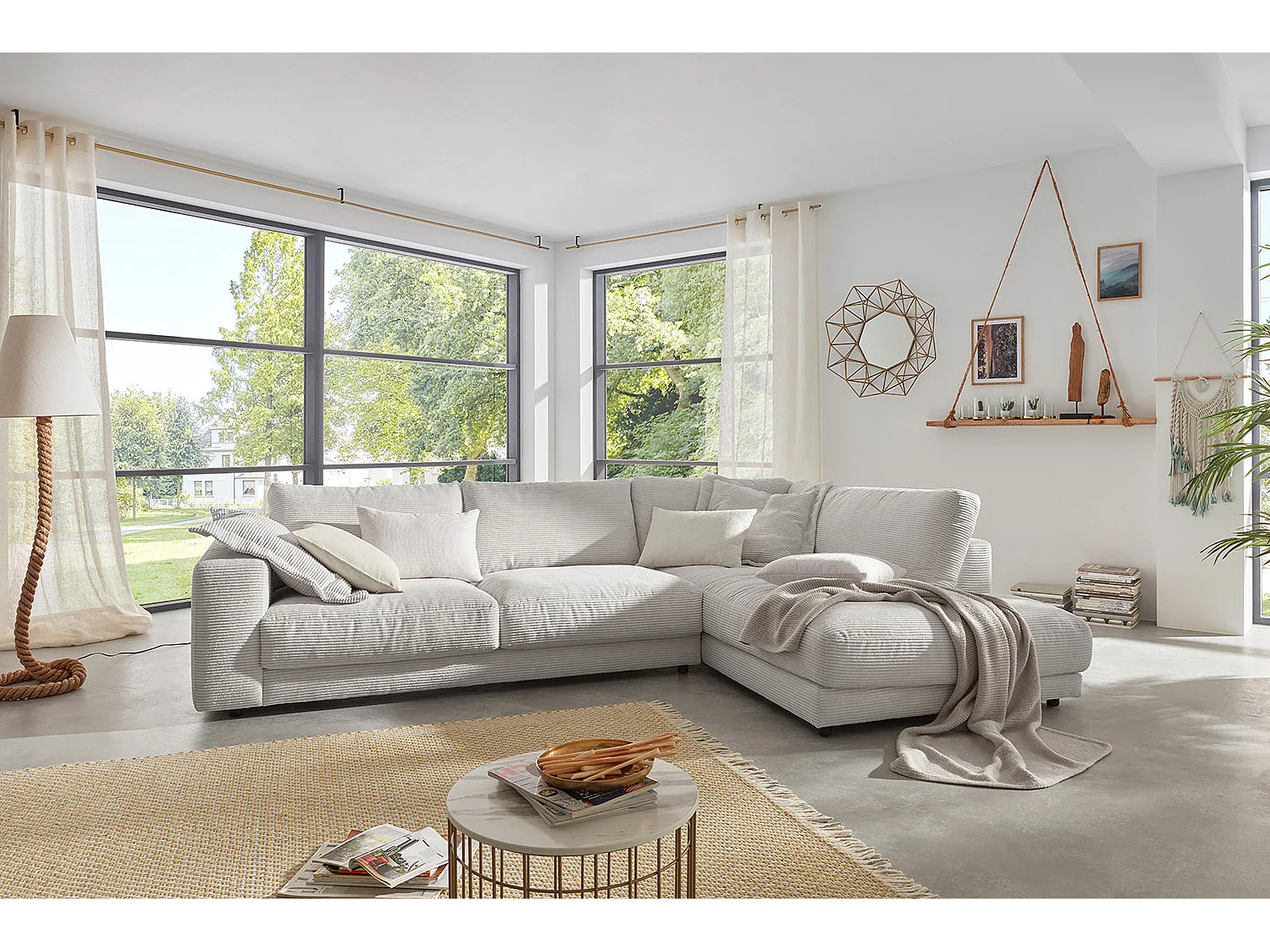 Ecksofa - Hellgrau Cord - MADELINE