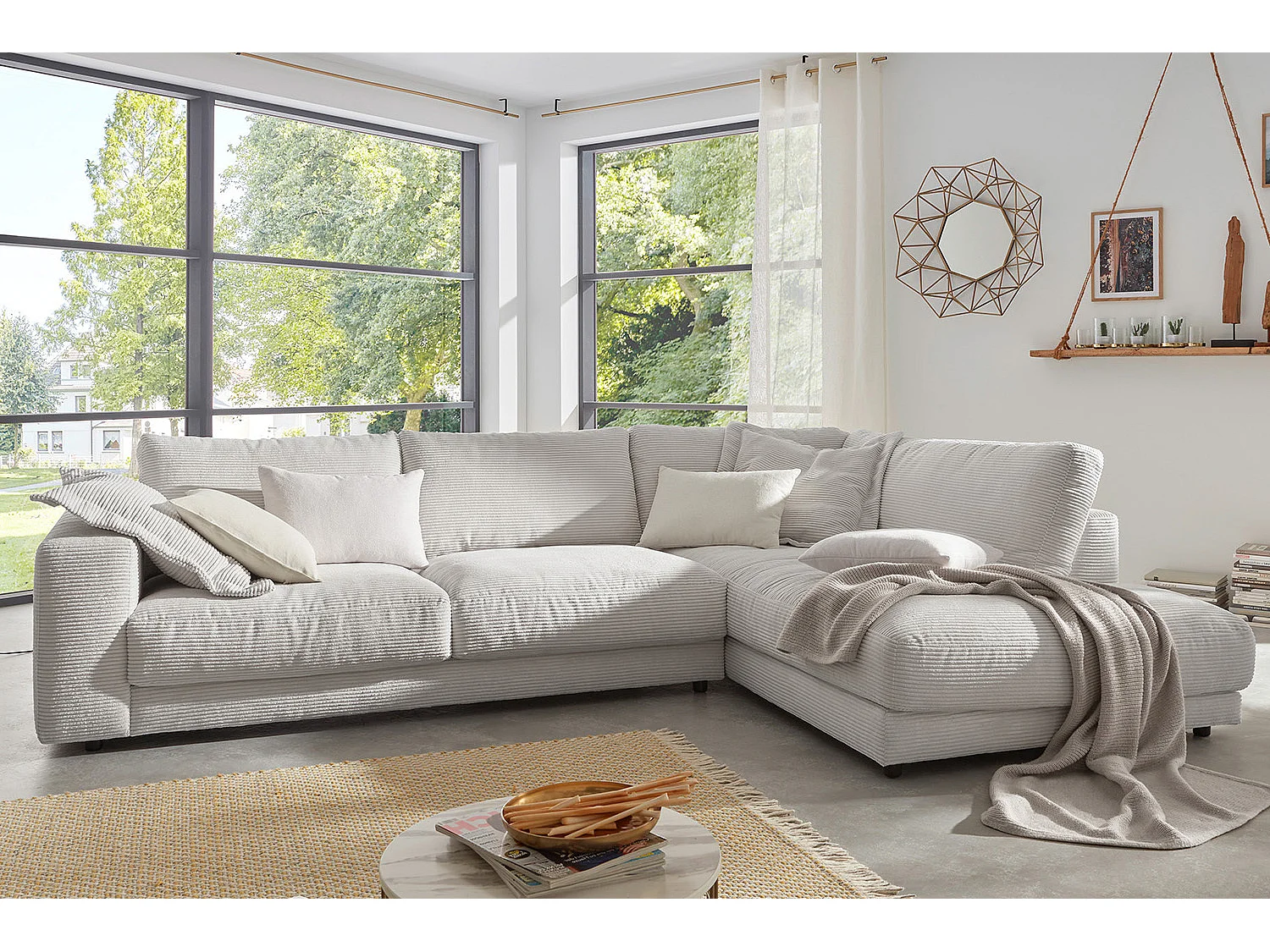 Ecksofa - Hellgrau Cord - MADELINE