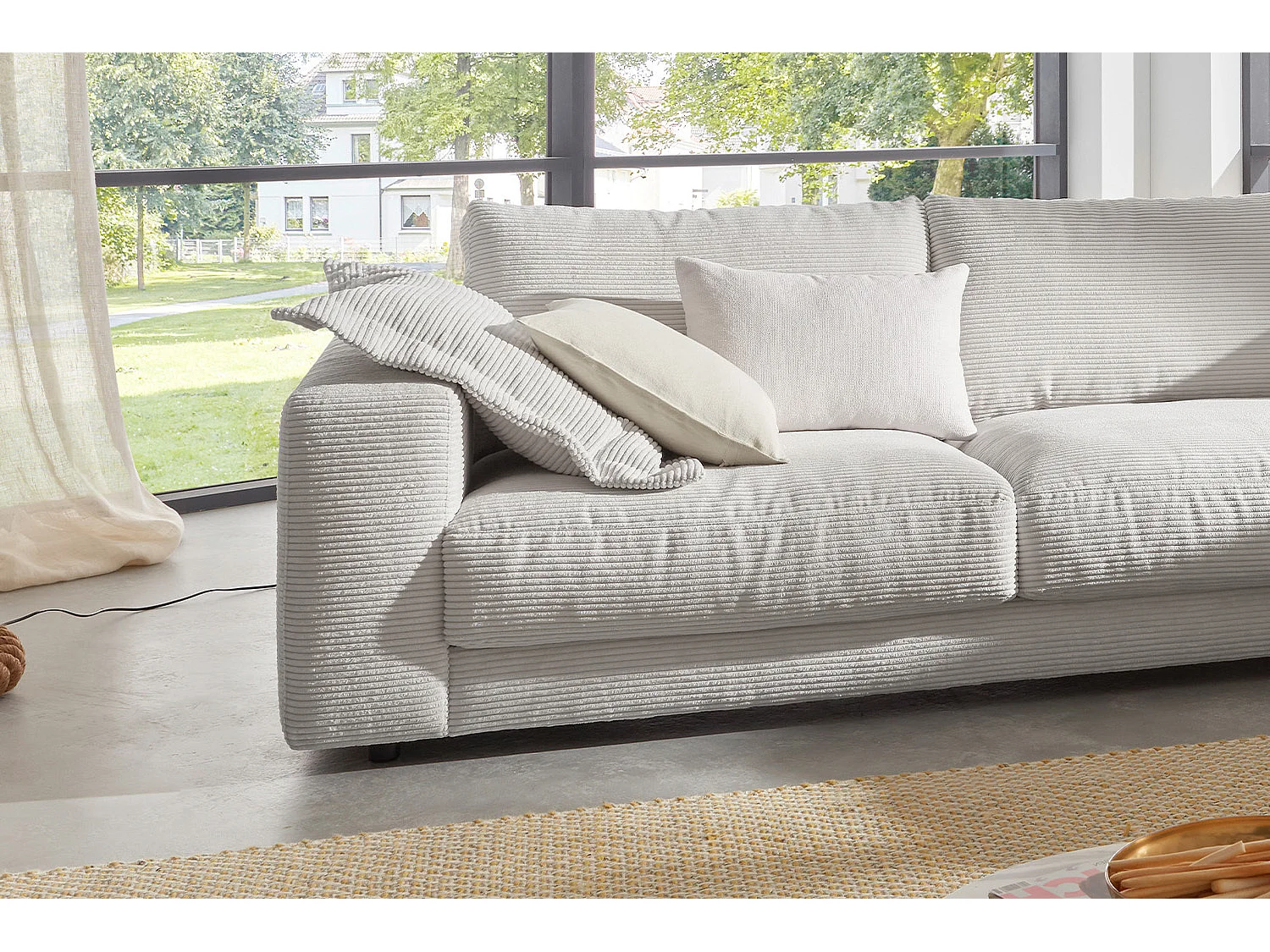 Ecksofa - Hellgrau Cord - MADELINE