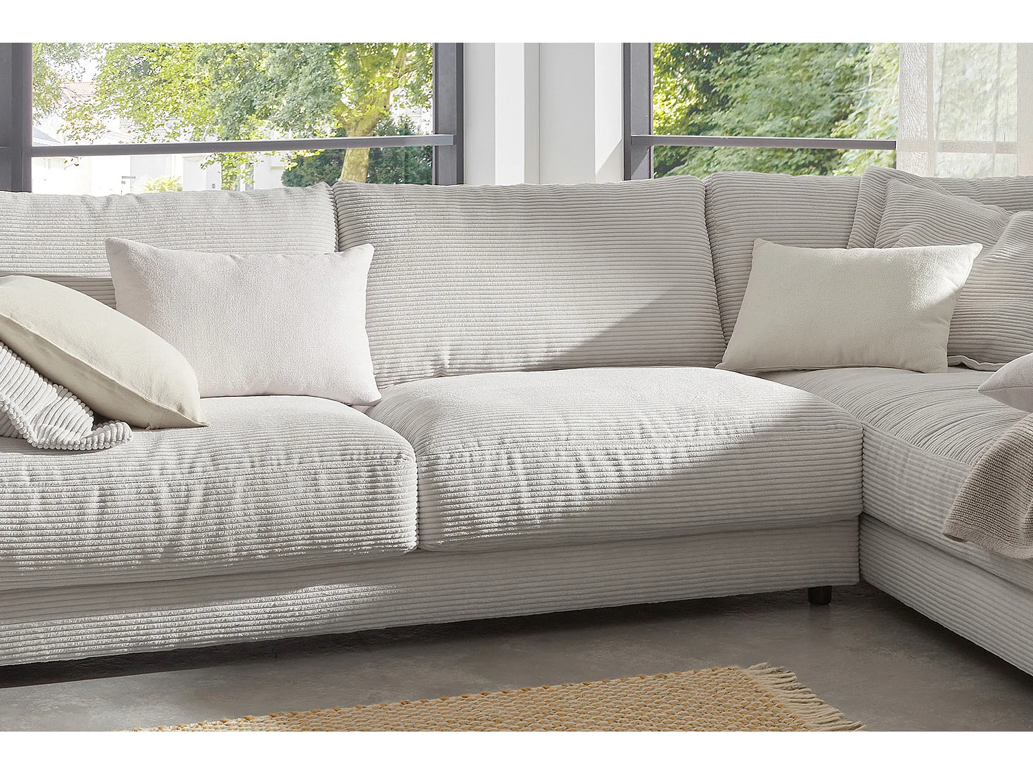 Ecksofa - Hellgrau Cord - MADELINE
