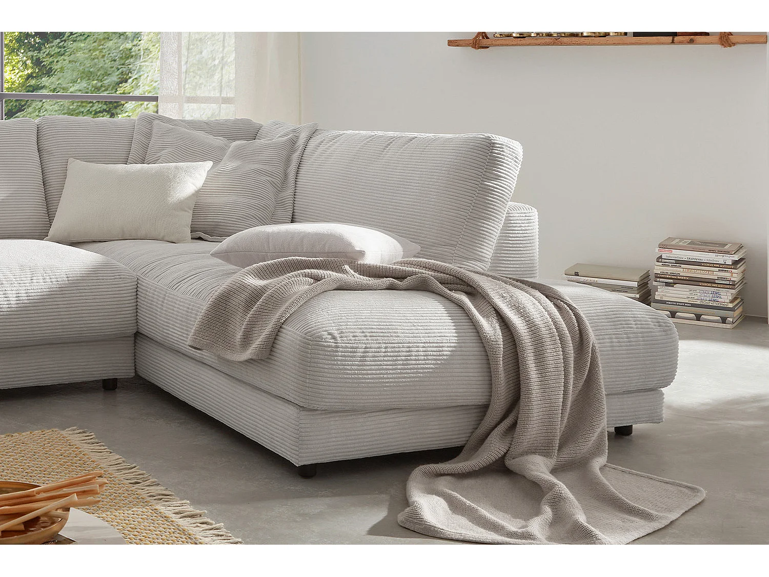 Ecksofa - Hellgrau Cord - MADELINE