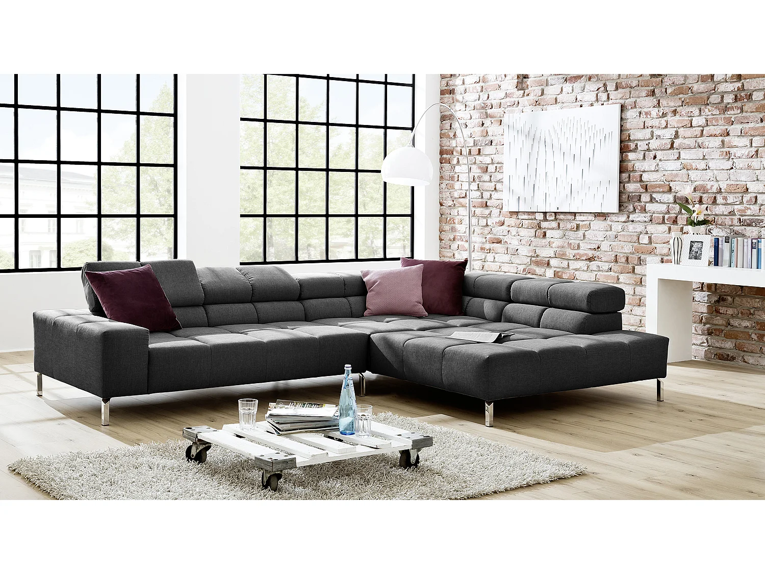 Ecksofa - Grau Webstoff - NELSON