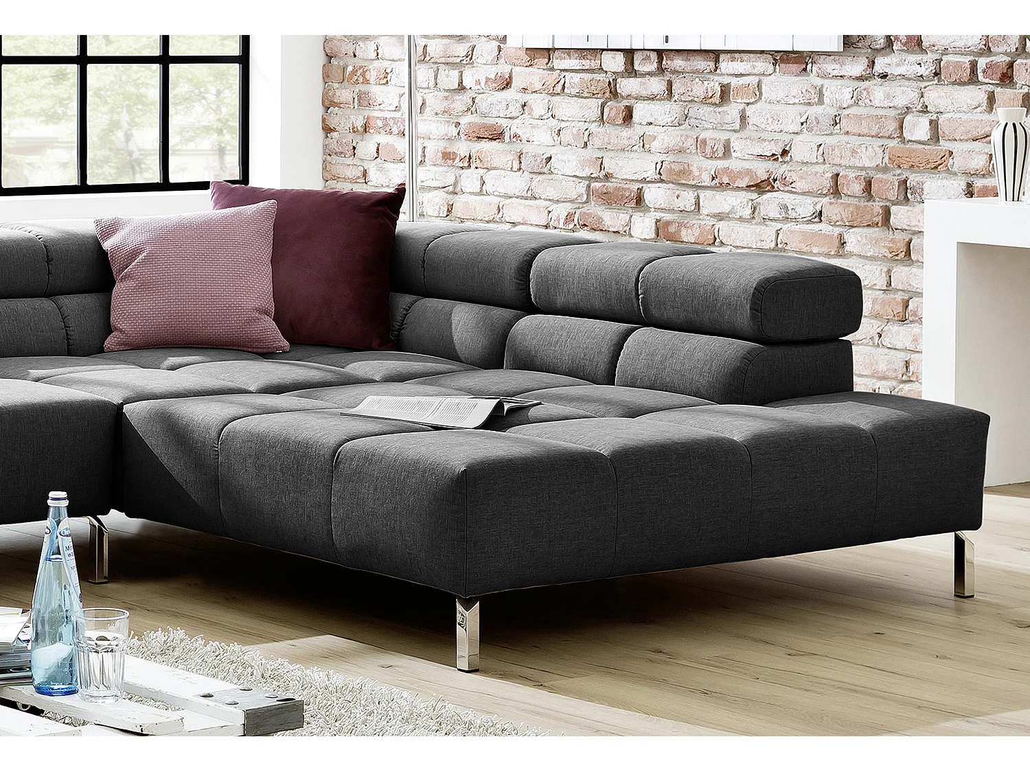 Ecksofa - Grau Webstoff - NELSON