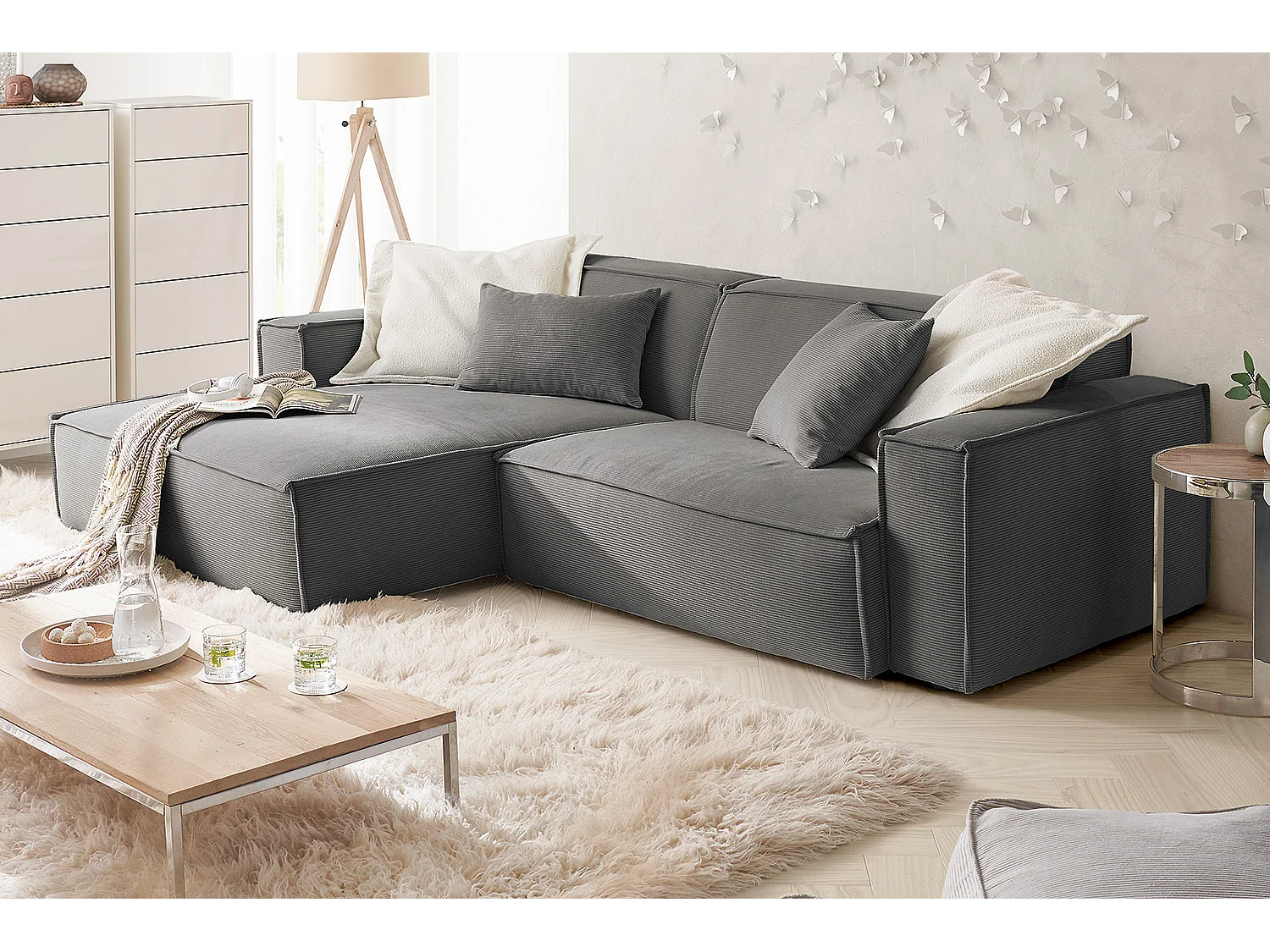 Ecksofa - Anthrazit Cord - SAMU