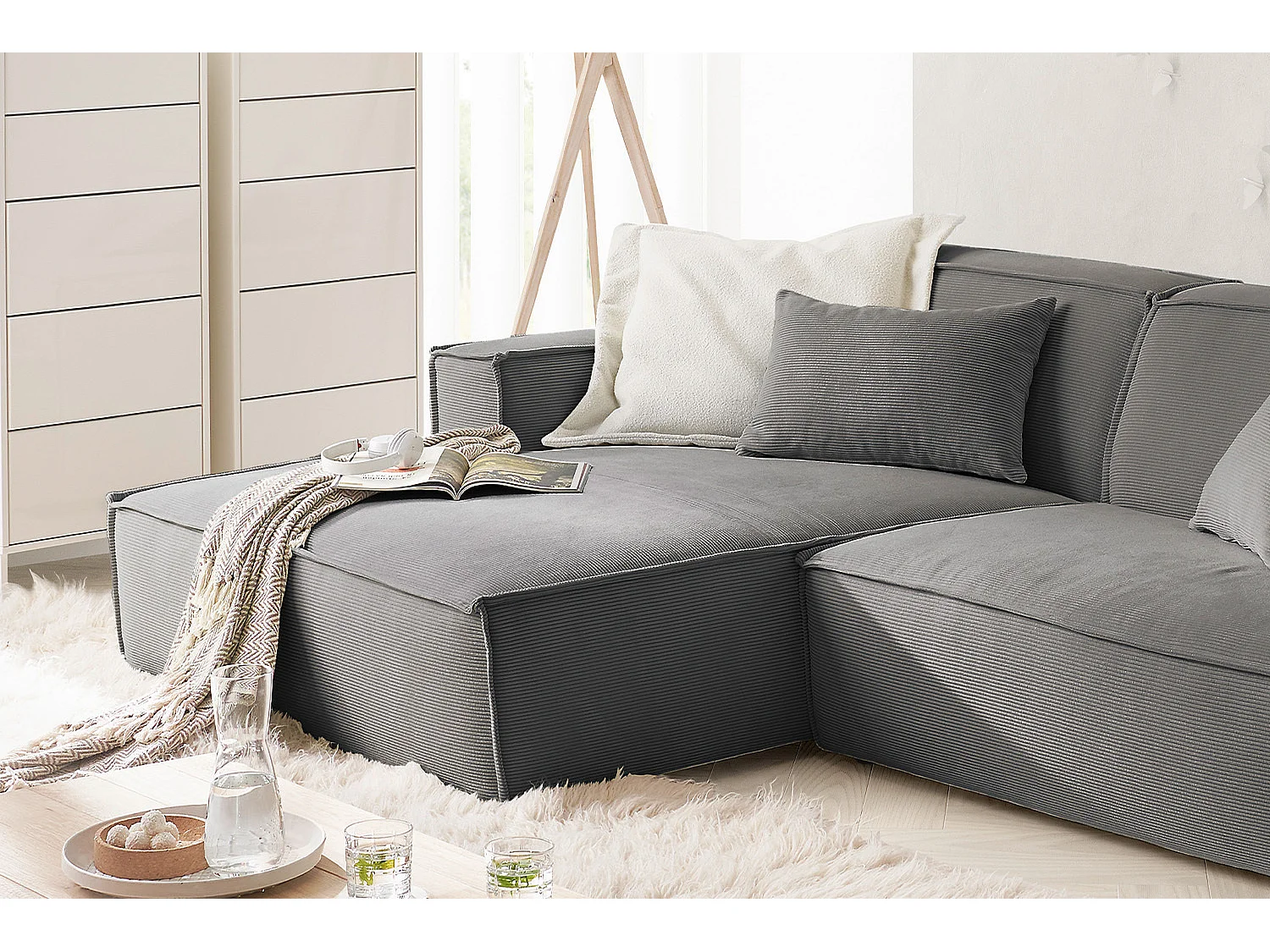 Ecksofa - Anthrazit Cord - SAMU