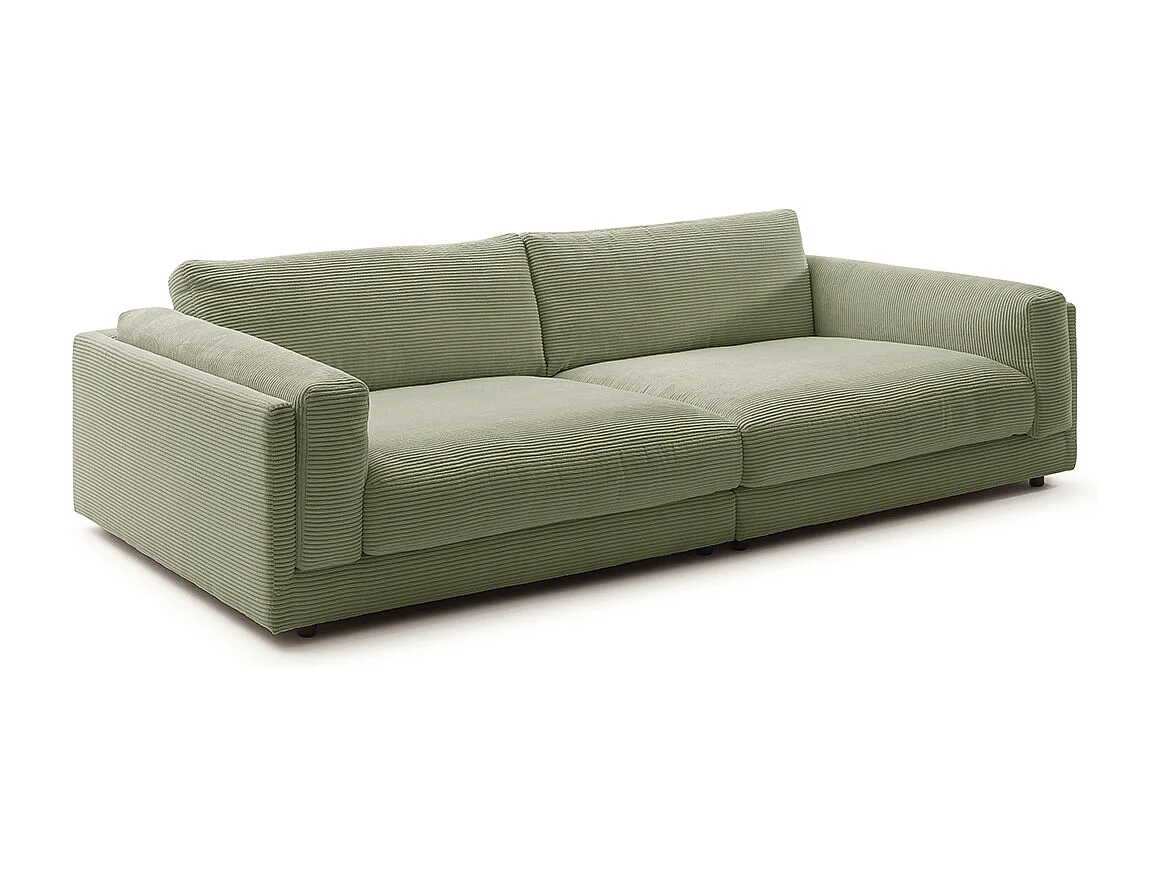 Canapé 3 places en velours côtelé vert longueur 254 cm RAINA