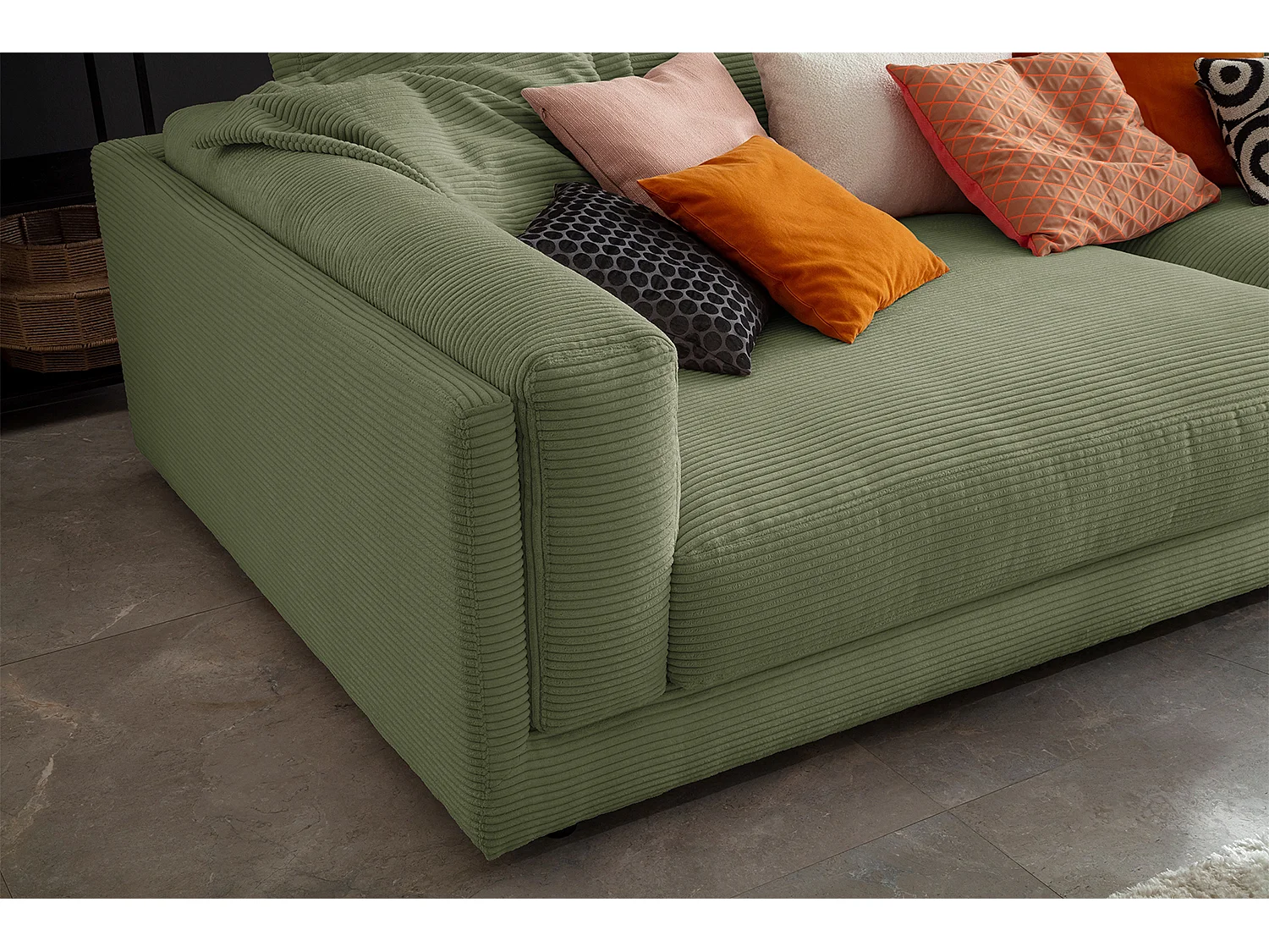 Canapé 3 places en velours côtelé vert longueur 254 cm RAINA