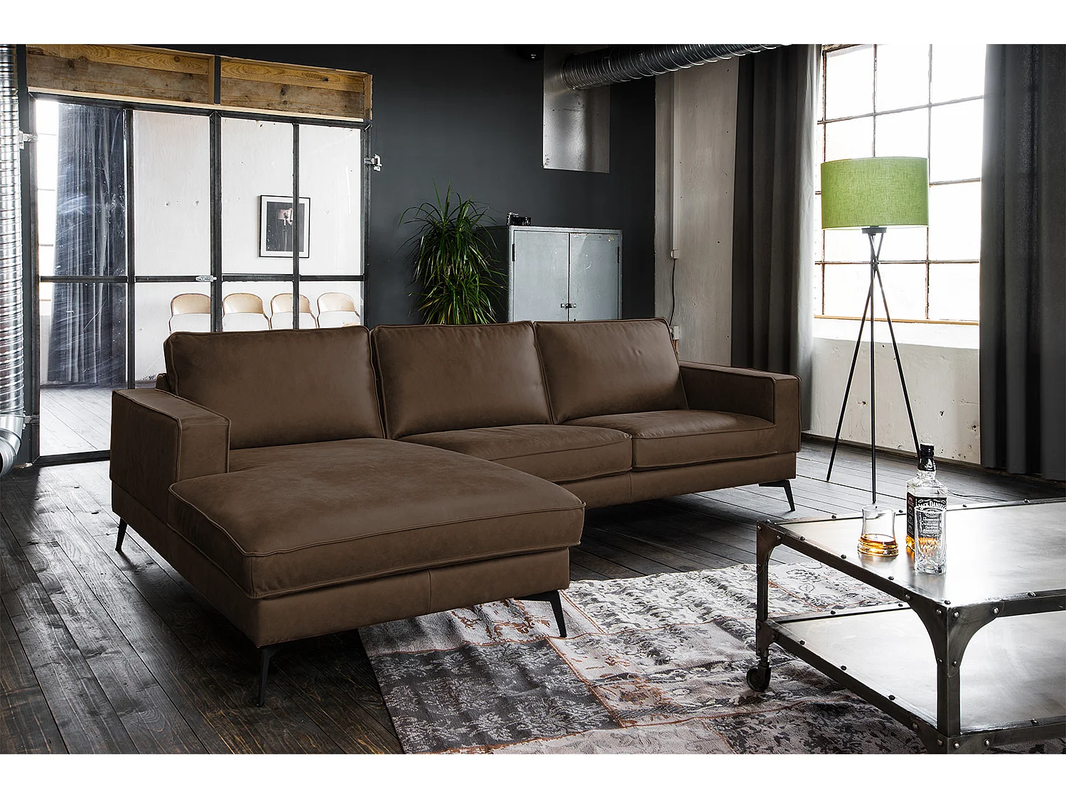 Canapé d'angle - brun foncé cuir - BLOOM