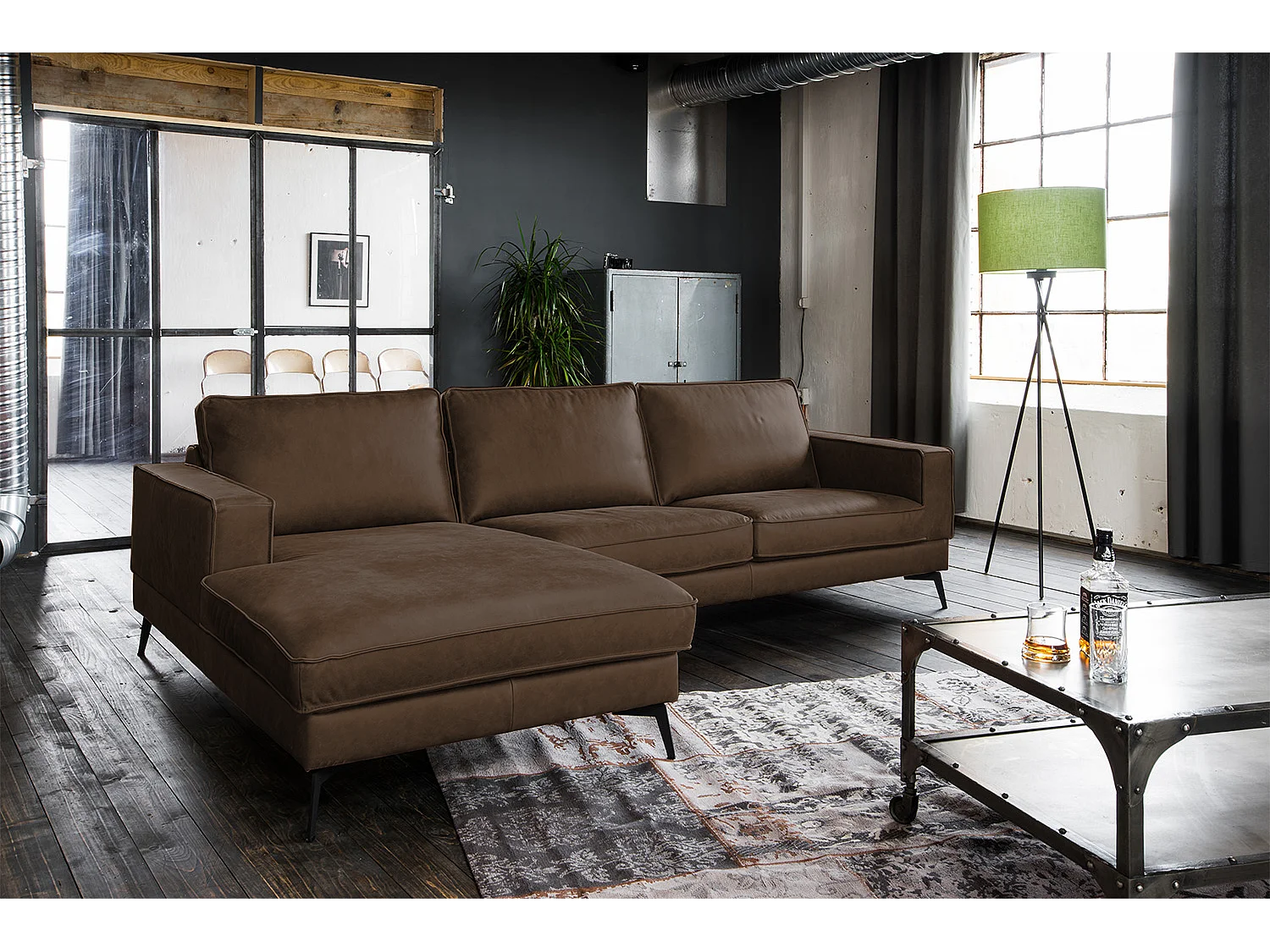 Ecksofa - Dunkelbraun Leder - BLOOM