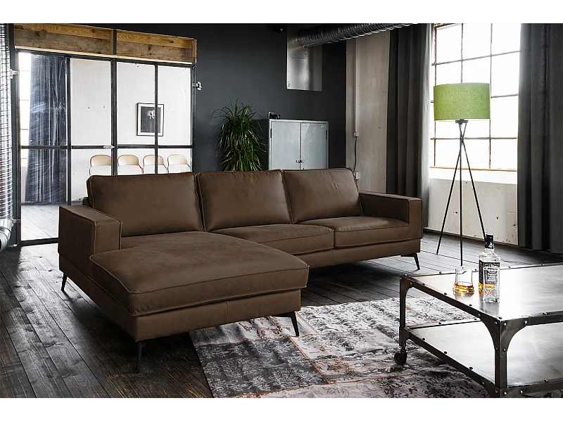 Ecksofa - Dunkelbraun Leder - BLOOM