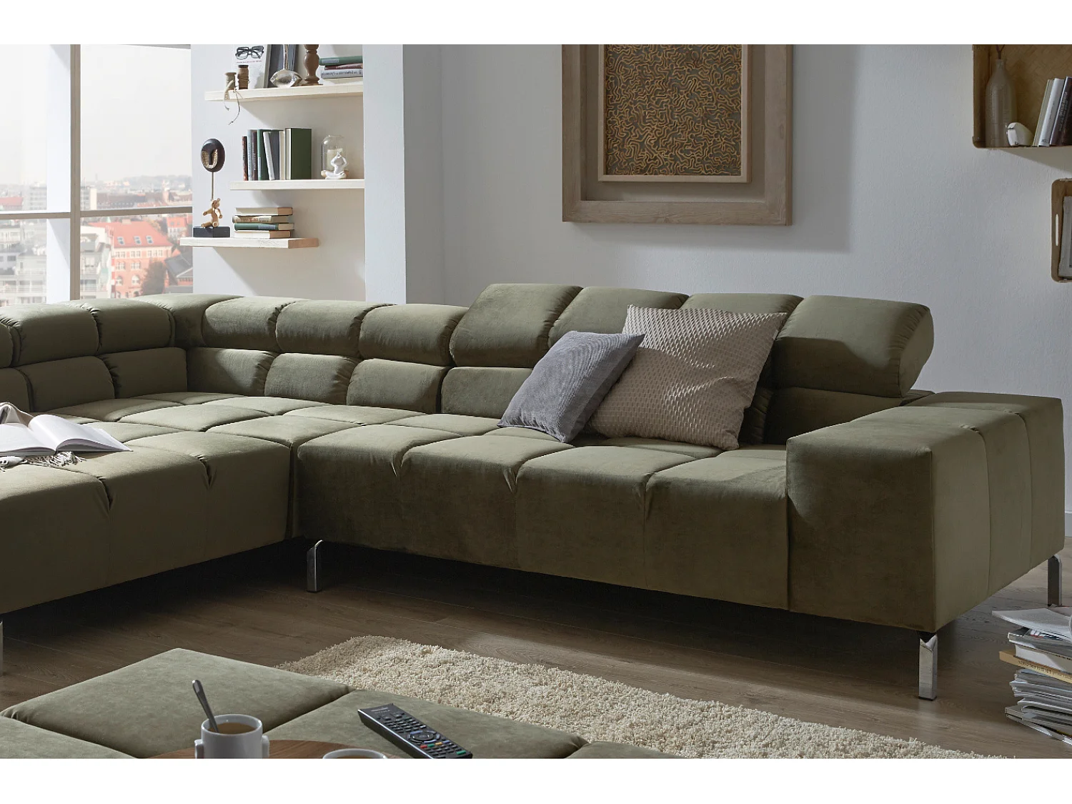 Ecksofa - Dunkelgrün Velvet - NELSON