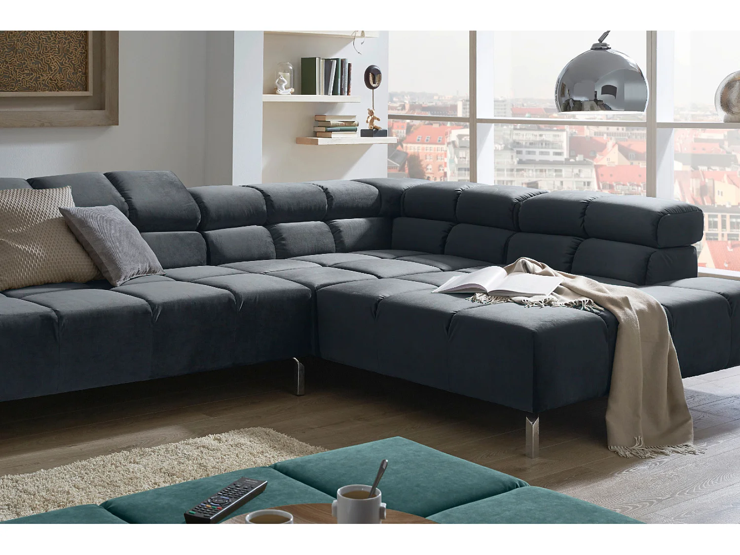 Ecksofa - Schwarz Velvet - NELSON