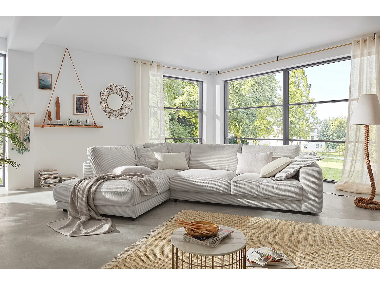 Ecksofa - Hellgrau Cord - MADELINE