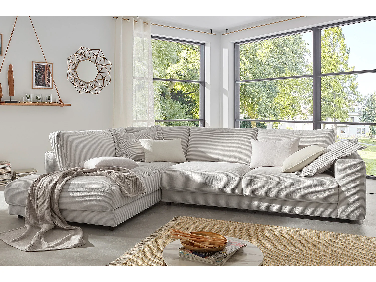 Ecksofa - Hellgrau Cord - MADELINE