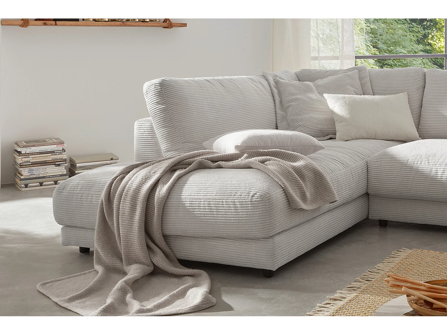 Ecksofa - Hellgrau Cord - MADELINE