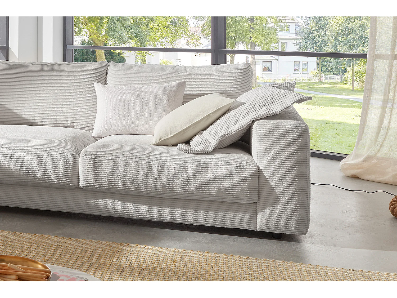 Ecksofa - Hellgrau Cord - MADELINE