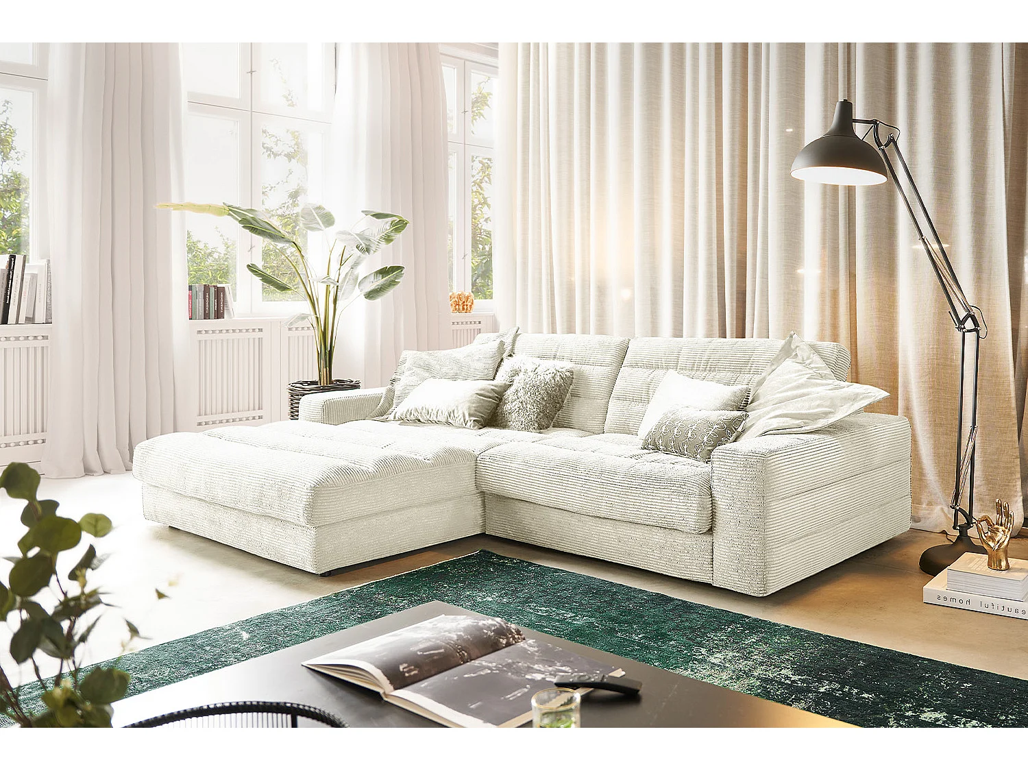 Ecksofa - Cremeweiß Cord - LANA