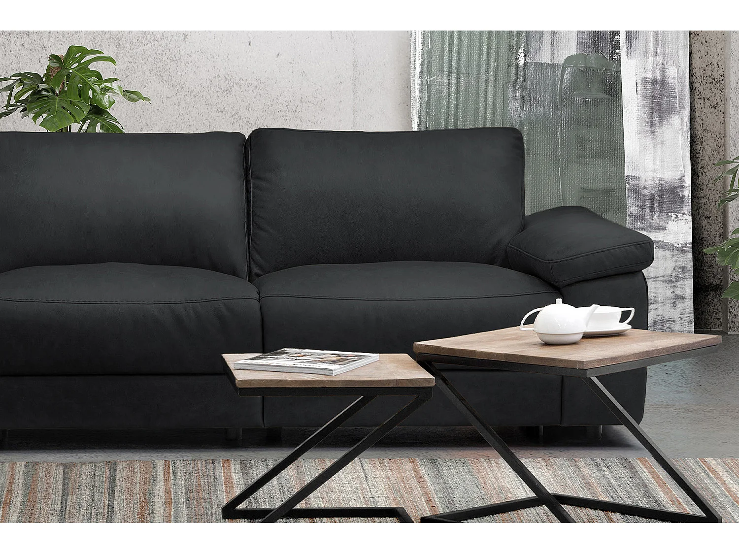 Ecksofa - Schwarz Leder - LOLA