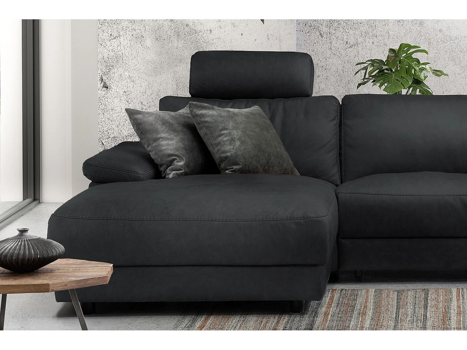 Ecksofa - Schwarz Leder - LOLA