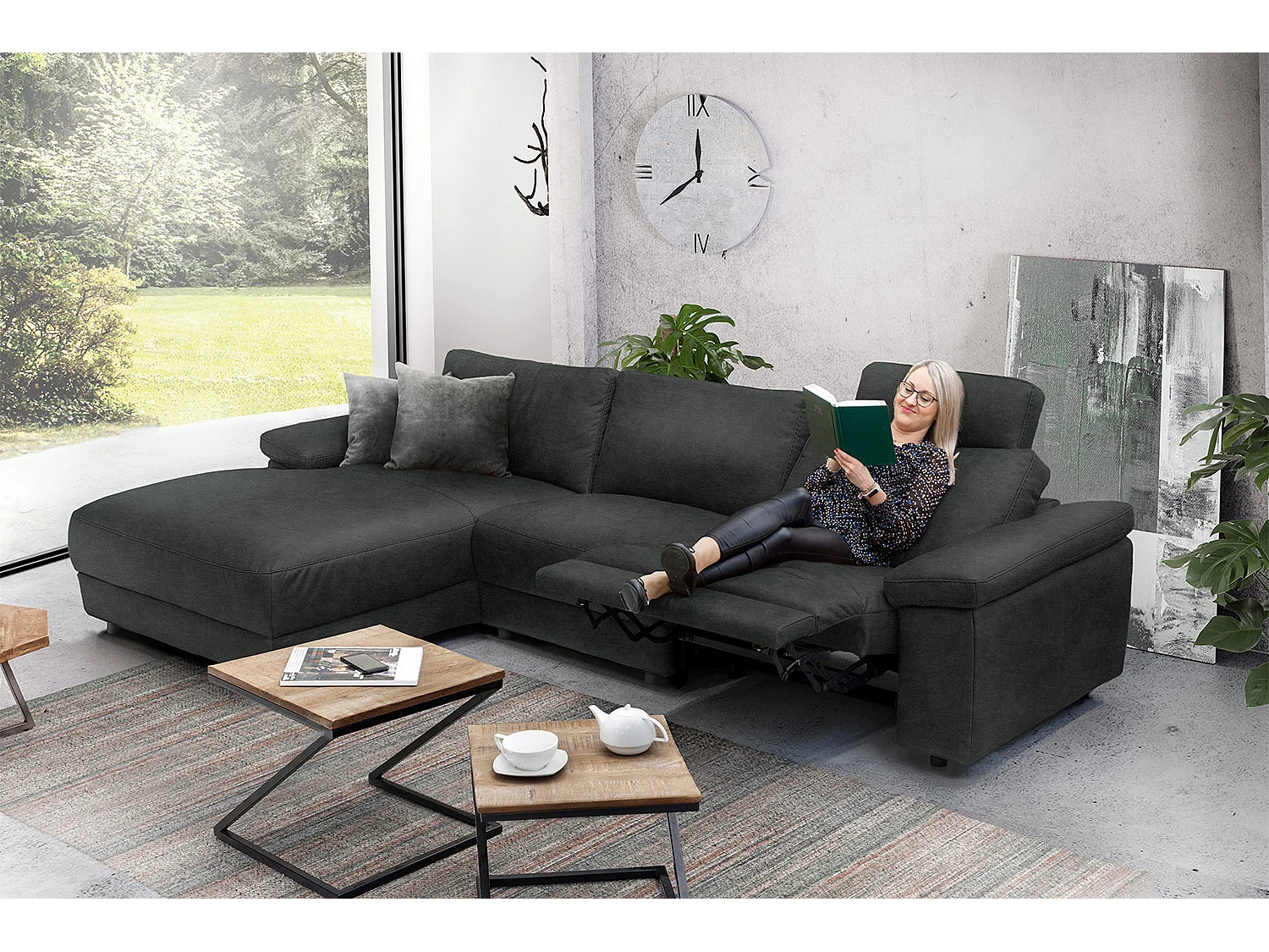 Ecksofa - Schwarz Leder - LOLA