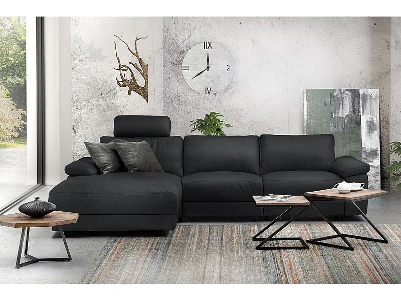 Ecksofa - Schwarz Leder - LOLA