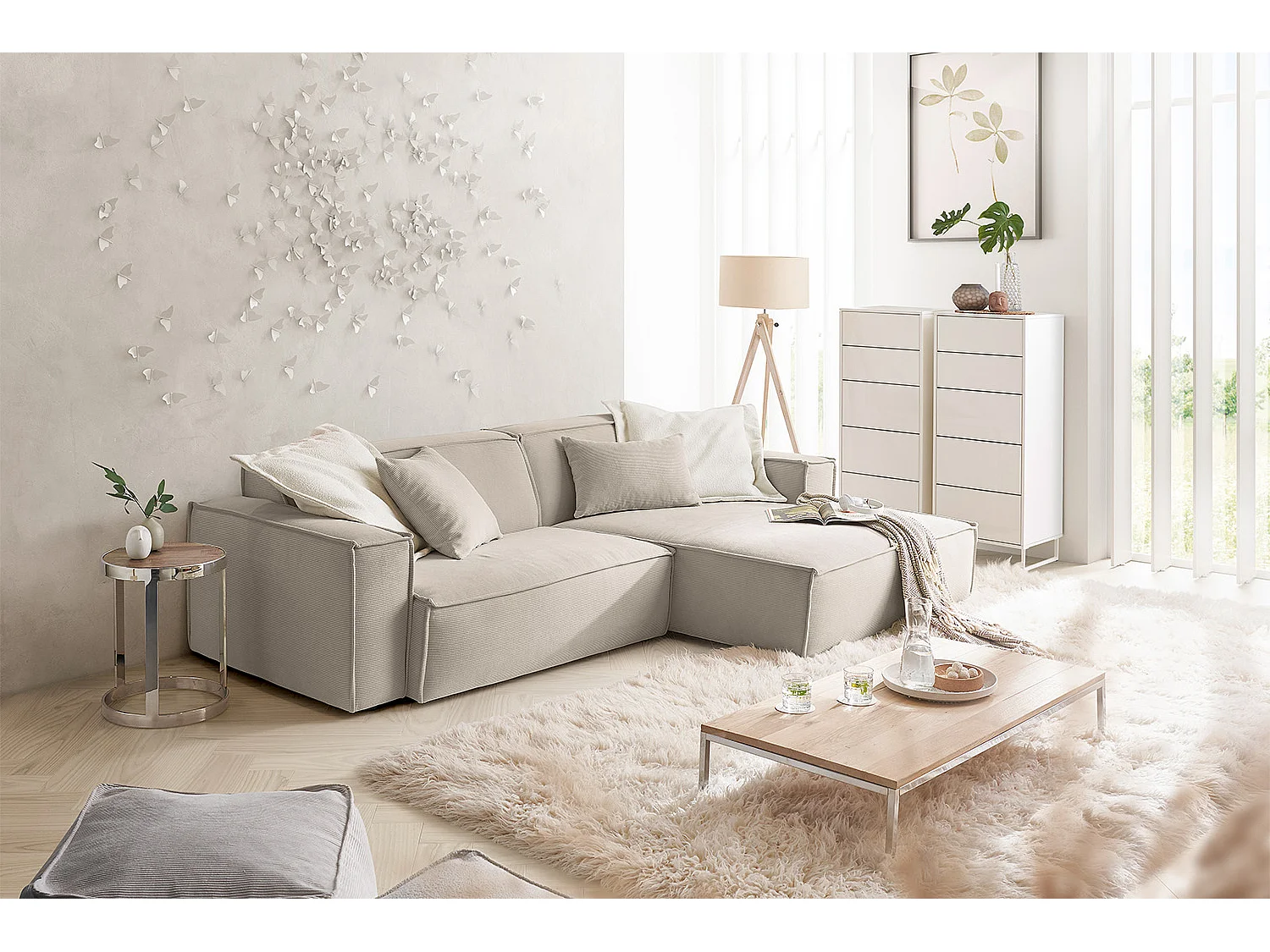 Ecksofa - Beige Cord - SAMU