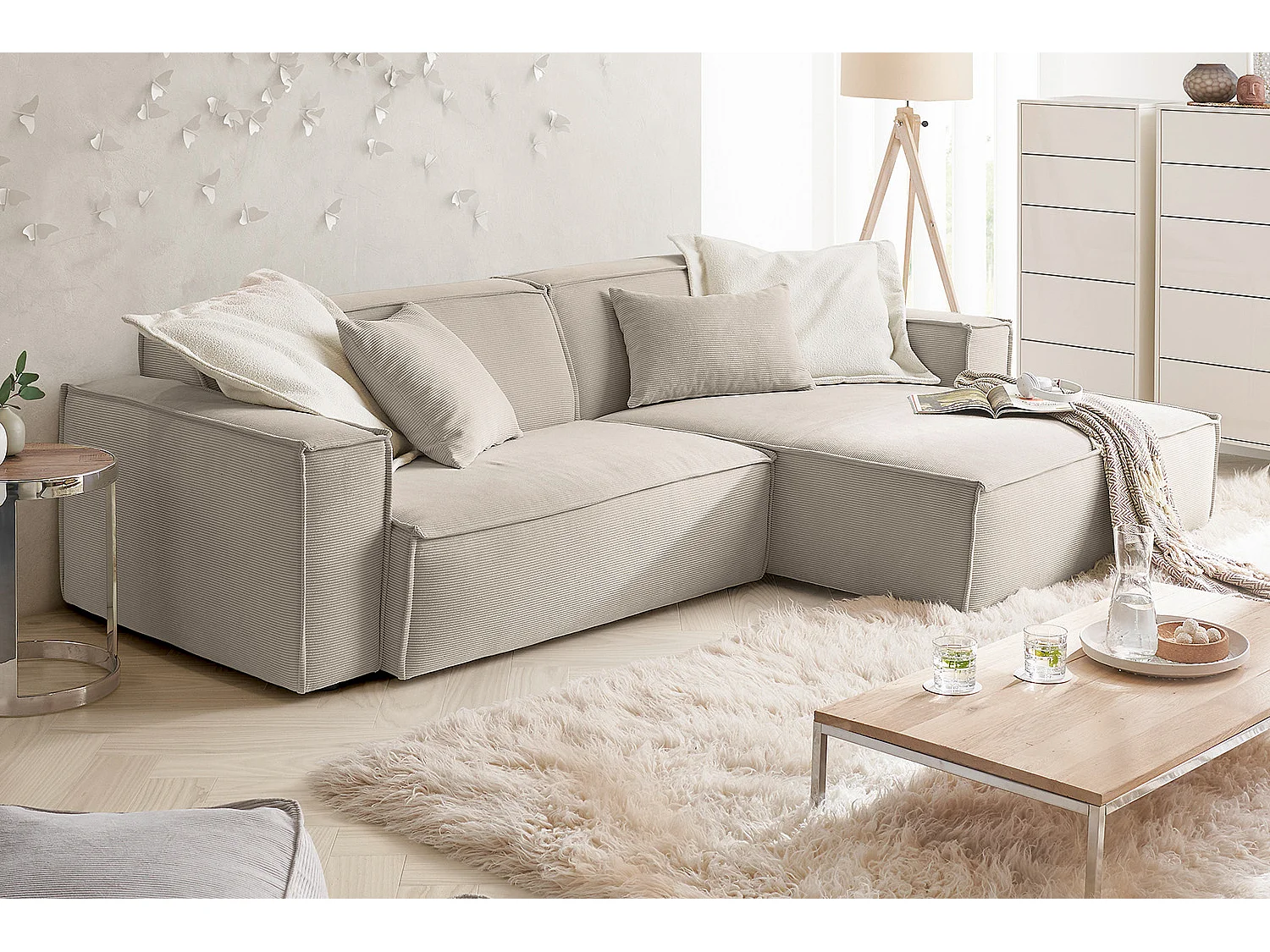 Ecksofa - Beige Cord - SAMU