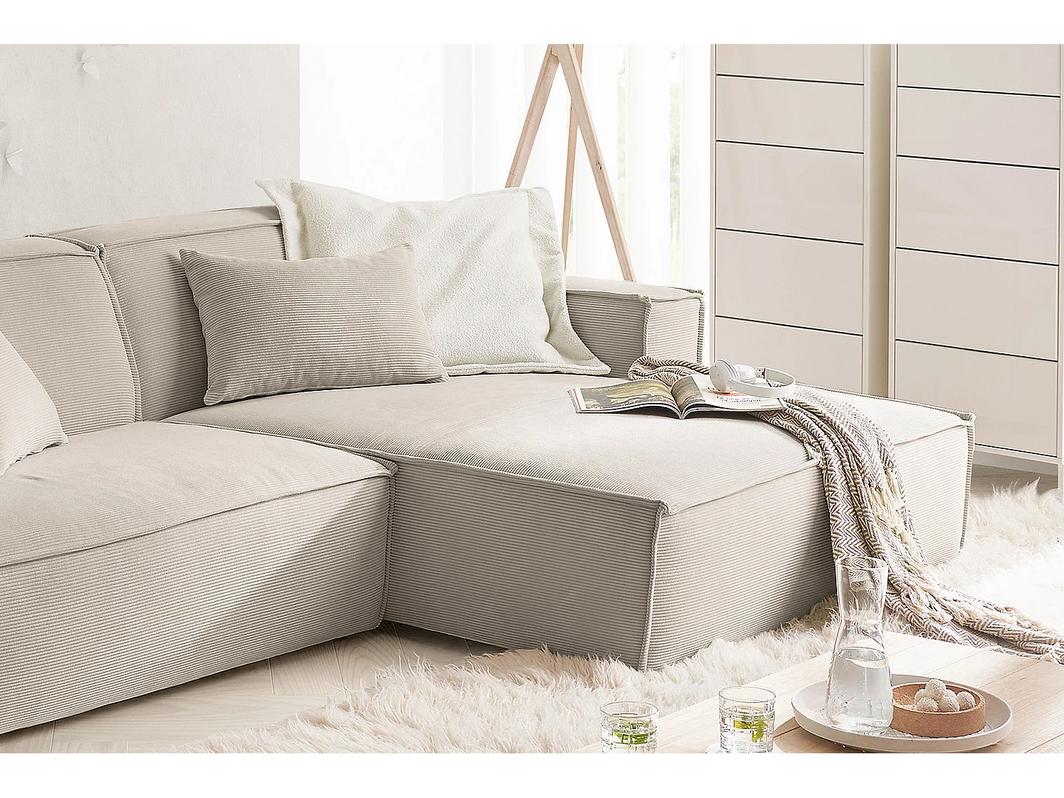Ecksofa - Beige Cord - SAMU
