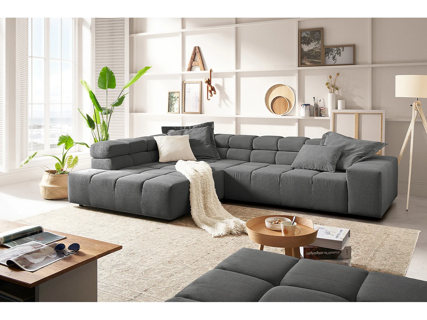 Ecksofa - Anthrazit Cord - NEVADA