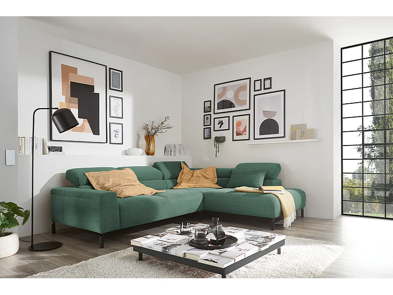 Ecksofa - Smaragdgrün Cord - DELIA