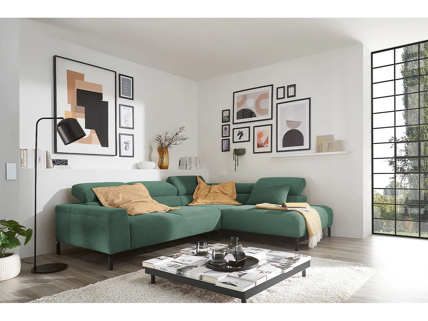 Ecksofa - Smaragdgrün Cord - DELIA