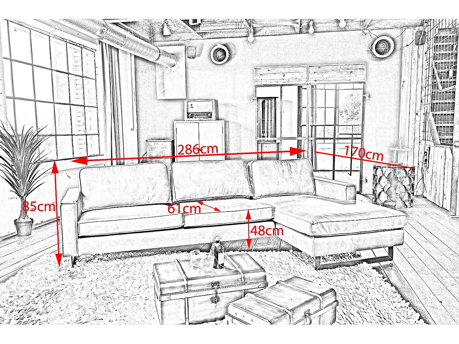 Hoekbank - Antraciet Imitatieleer - VILNIUS