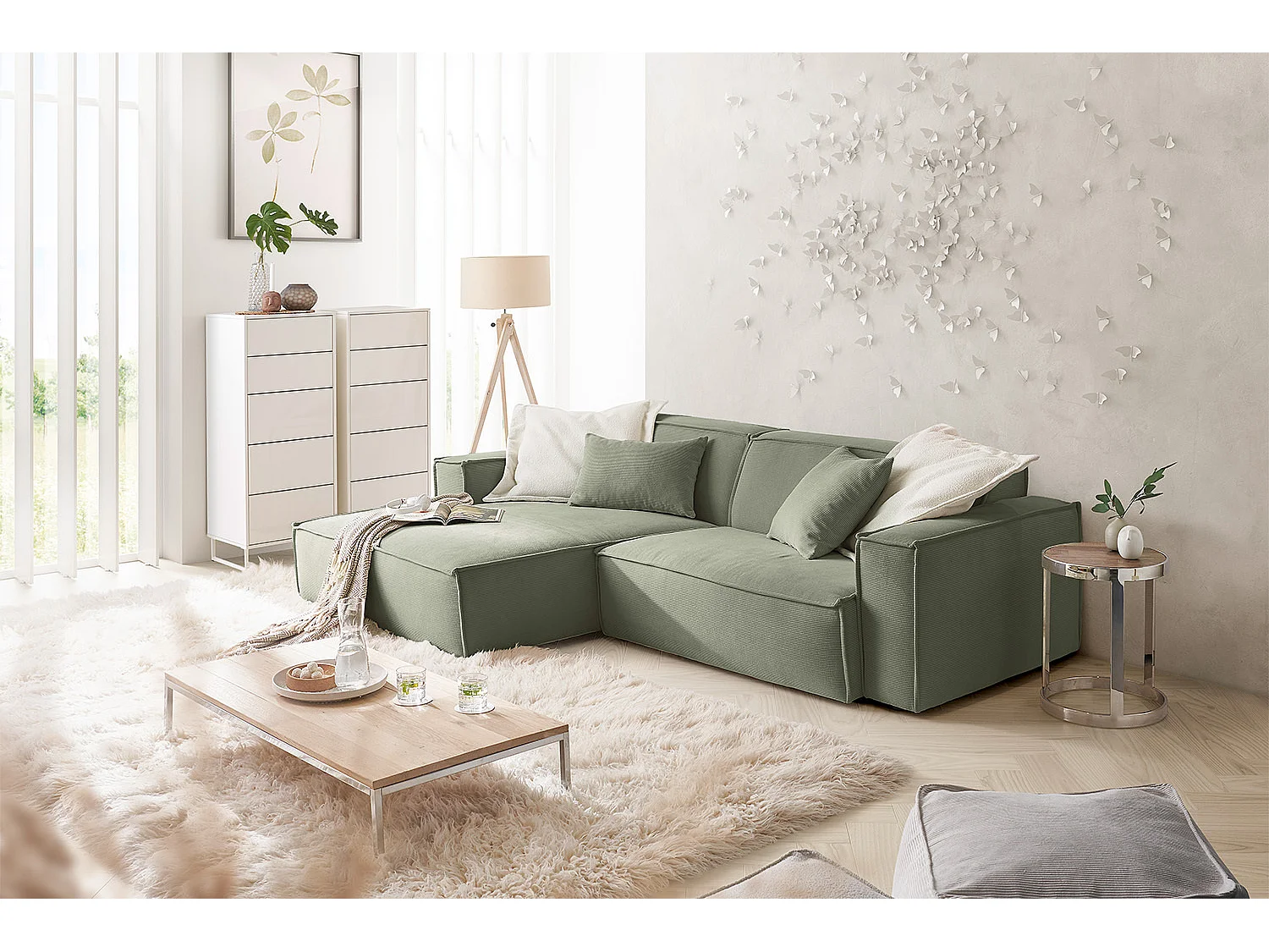 Ecksofa - Hellgrün Cord - SAMU