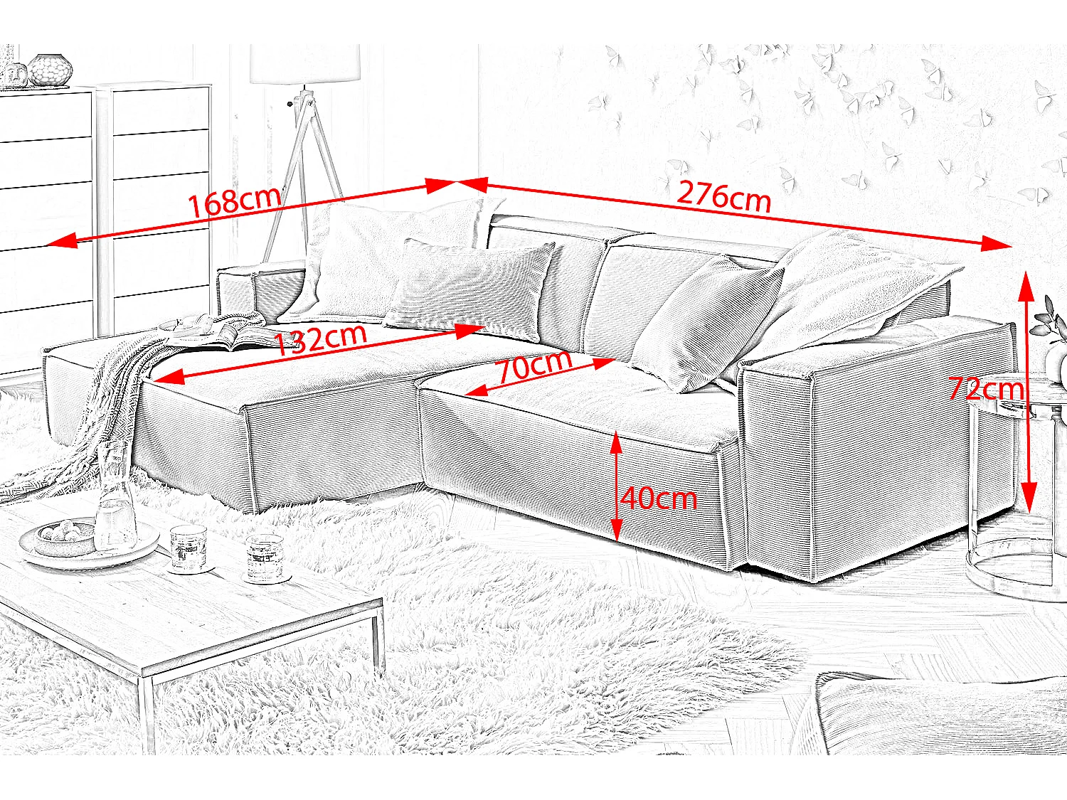 Ecksofa - Hellgrün Cord - SAMU