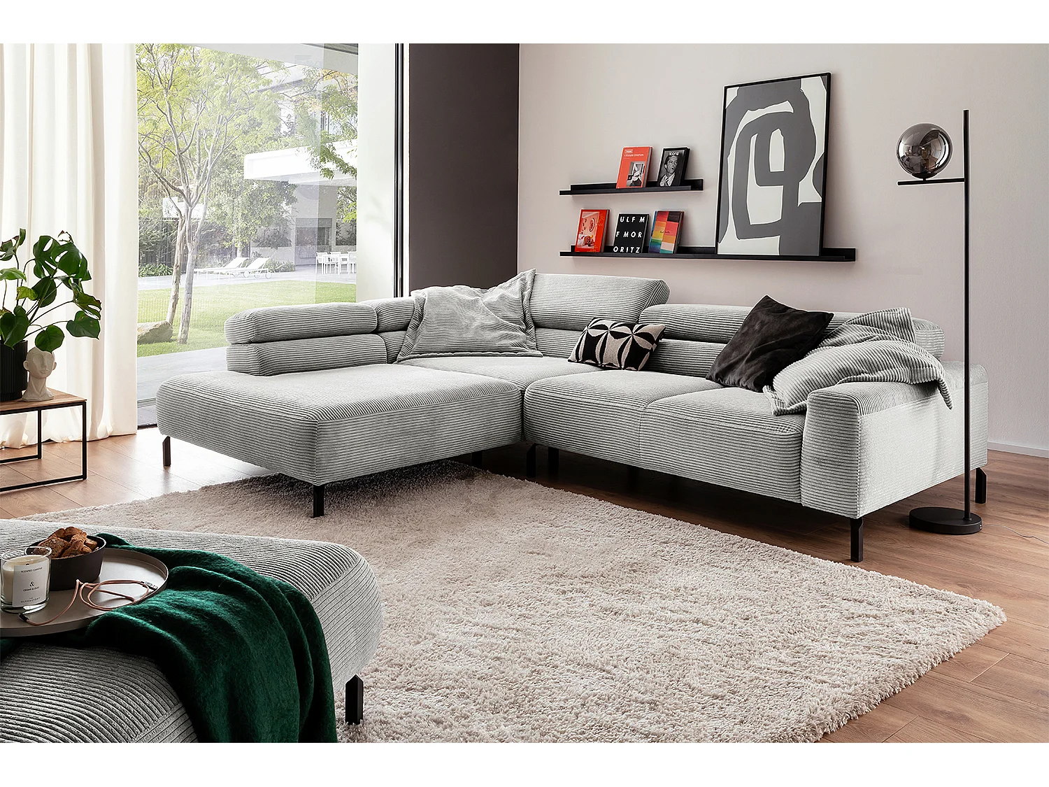 Ecksofa - Hellgrau Cord - DELIA