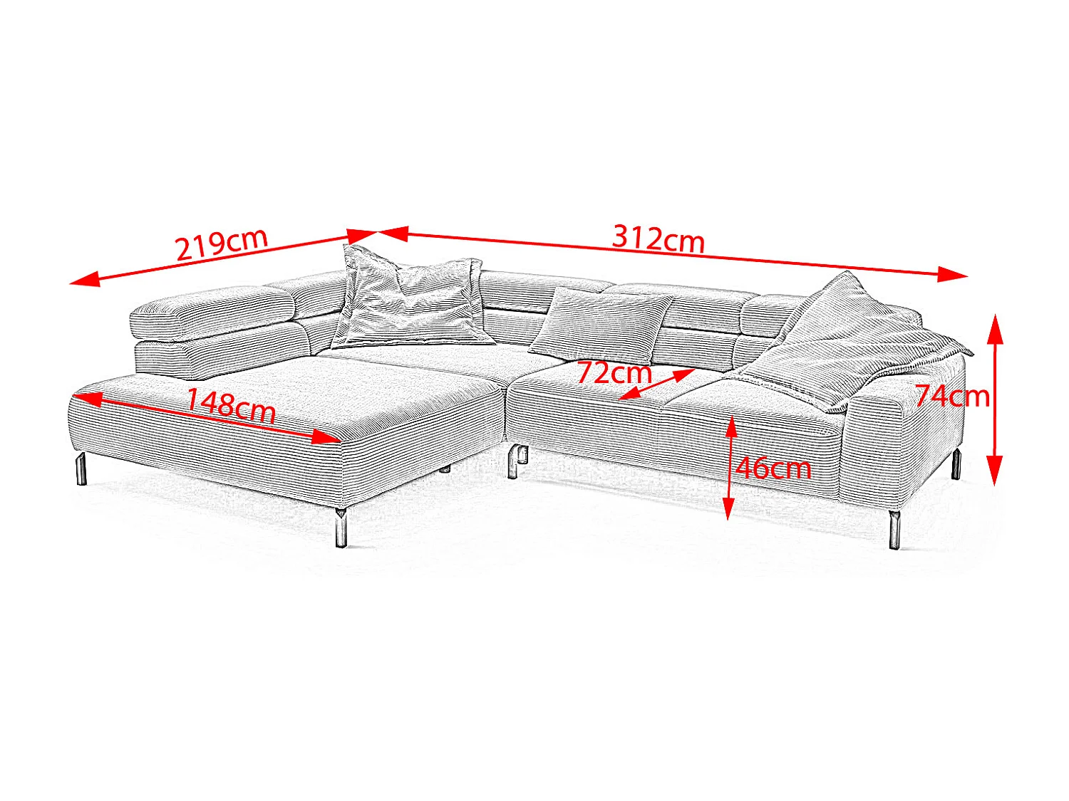Ecksofa - Hellgrau Cord - DELIA
